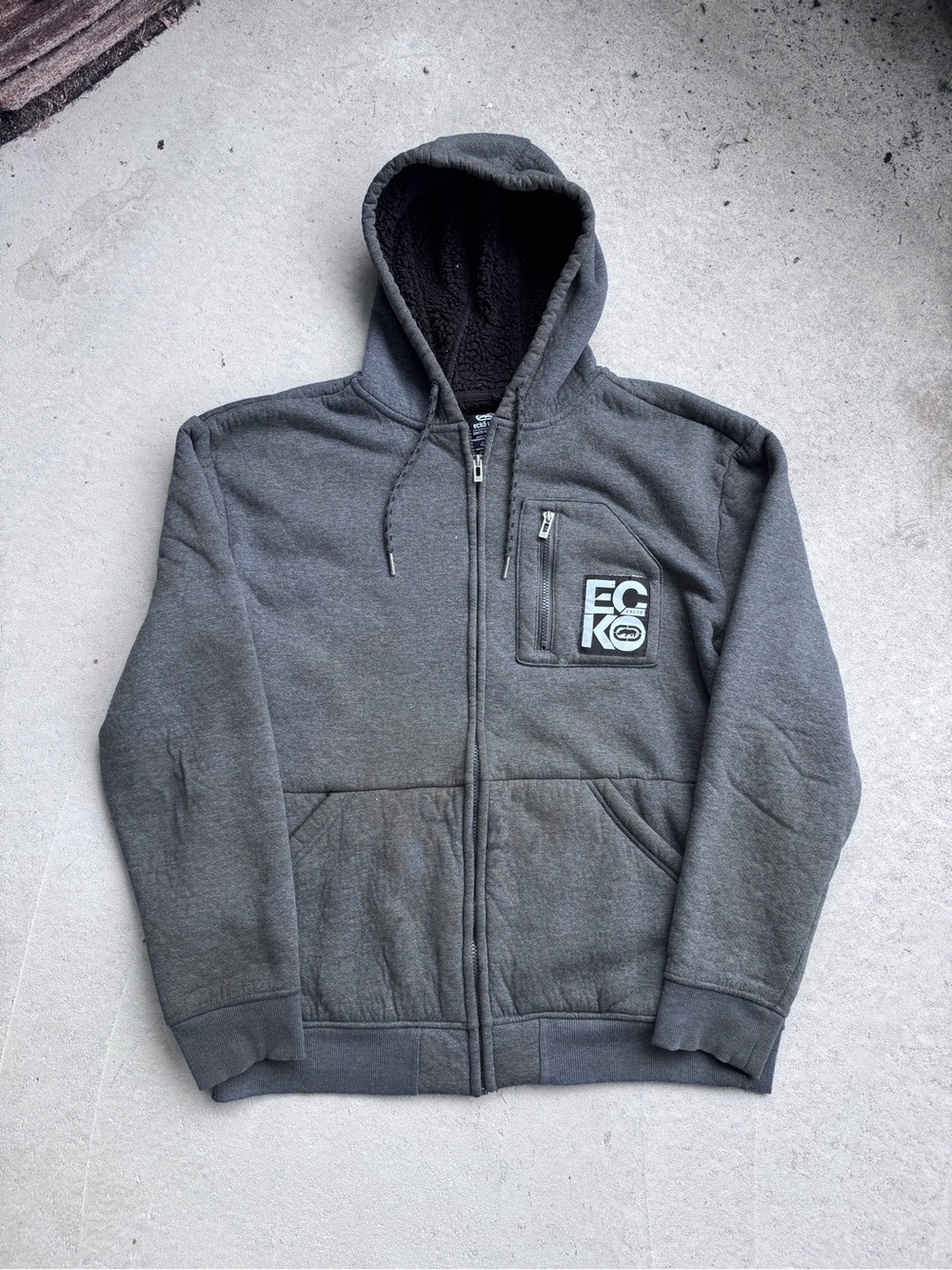 Ecko Unlimited Charcoal Gray Sherpa-Lined Zip Hoodie
